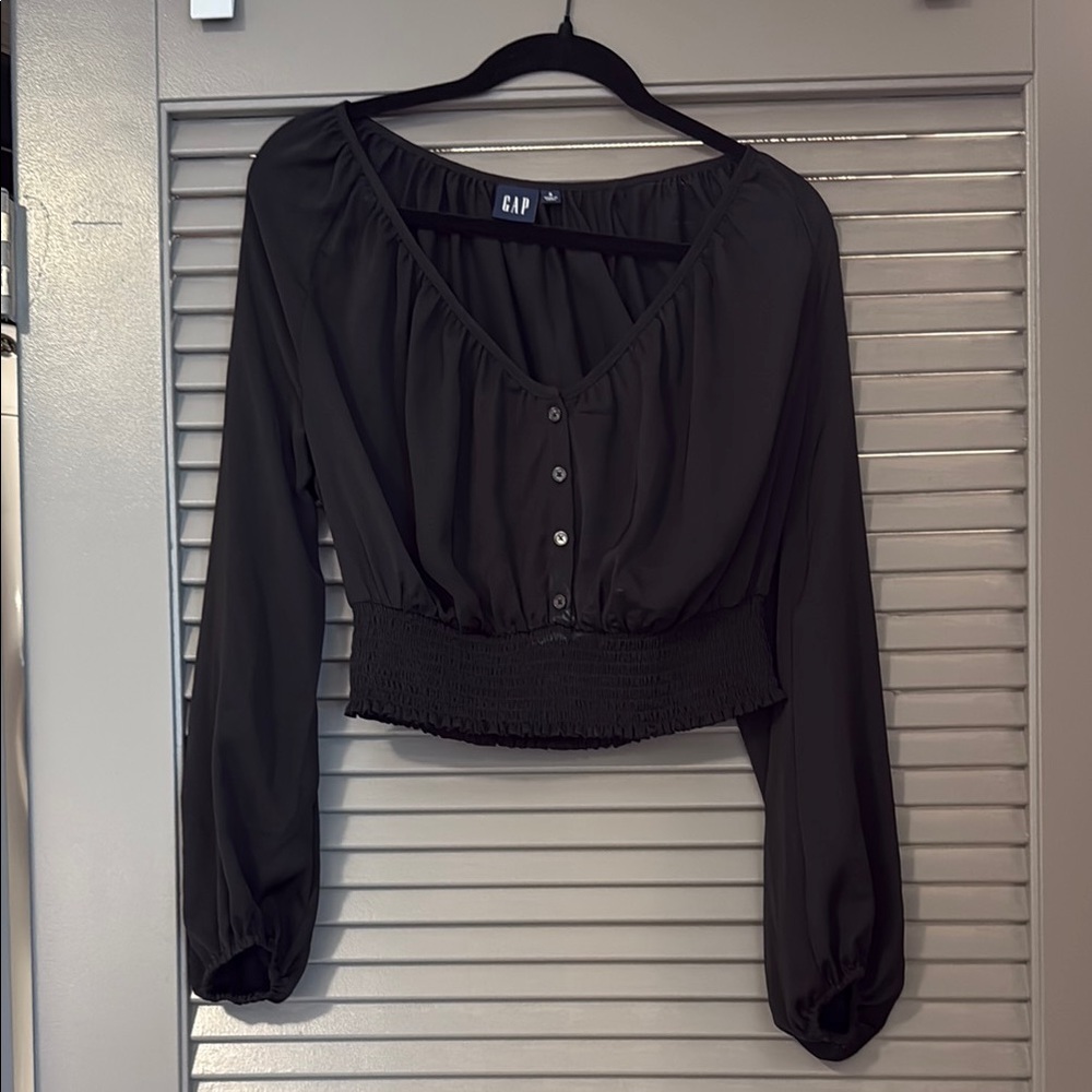 GAP Women's Black Long Sleeve Peasant Top